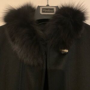 Black Wool coat, Fur collar